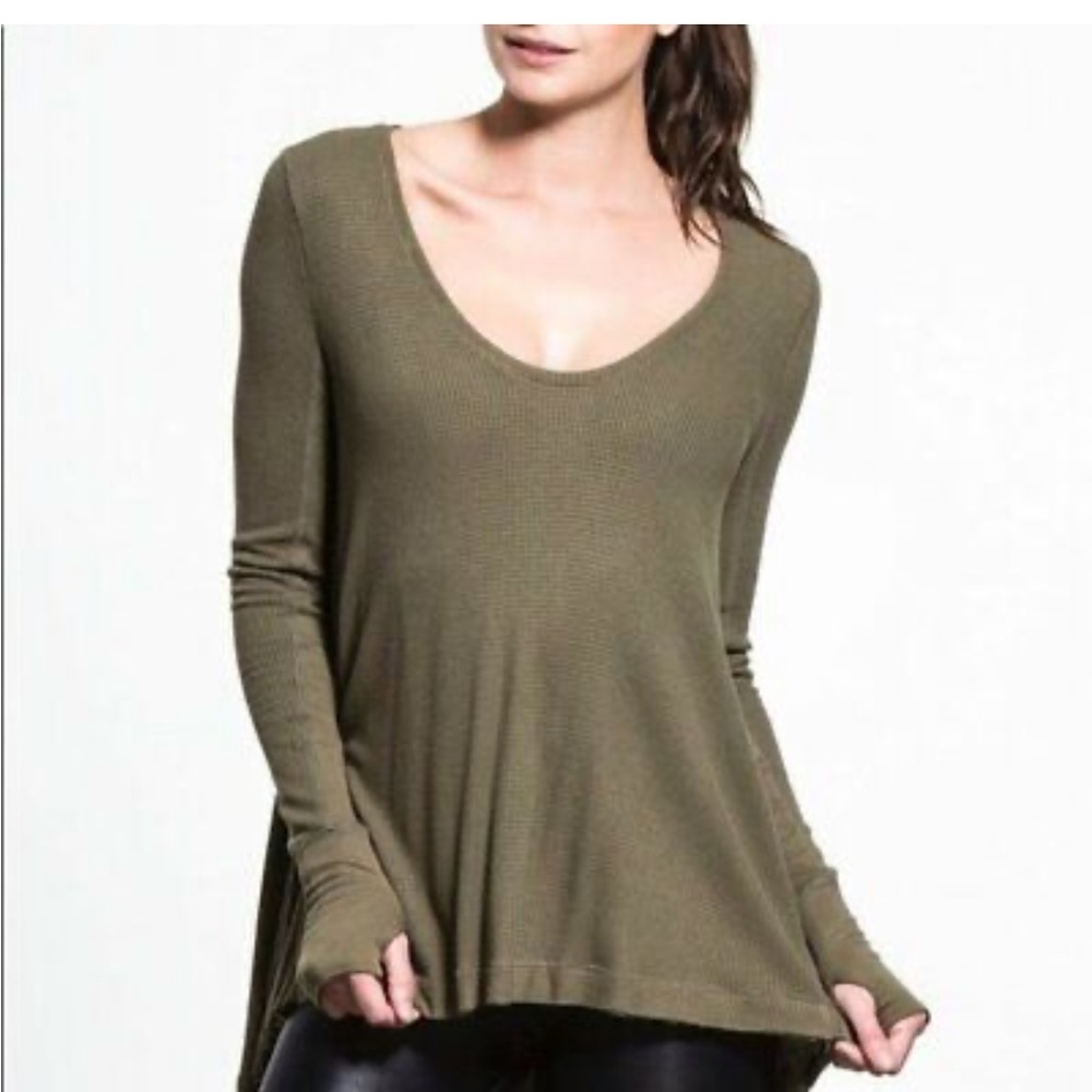 Free People Oversized Thermal Waffle Knit Top Army Green (Size XS)